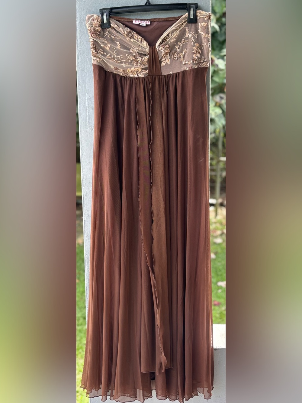Custom Made Formal Gown | Embroidered Bodice | Brown Chiffon Maxi Dress - Picture 1 of 5